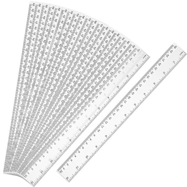 EBOOT 20 Pack Clear Plastic Ruler 12 Inch Straight Ruler Flexible Ruler with Inches and Metric for School Classroom, Home, or Office (Clear)