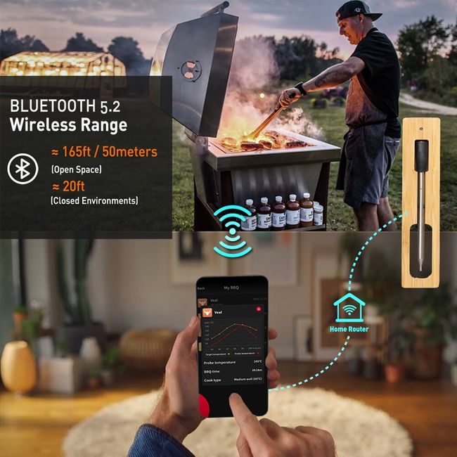 Smart Digital Wifi Bluetooth USB BBQ Grill Thermometer Wireless Food Meat  Thermometer With Oven Probe For Kitchen Cooking - AliExpress