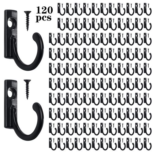 Hajoyful Coat Hooks-120 Pack Farmhouse Hooks with 120Pcs Metal Screws, Black Decorative Rustic Coat Hooks Rack, Wall Mounted Single Prong Robe Hook, Vintage Organizer Hanging Wire Hook Key Hooks