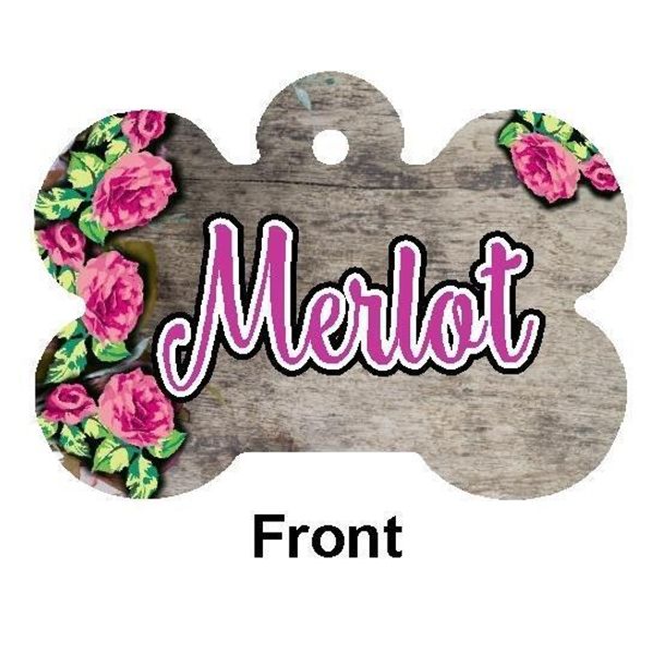 Floral & Wood Design PET ID TAG Personalized Any Name Dog Tag