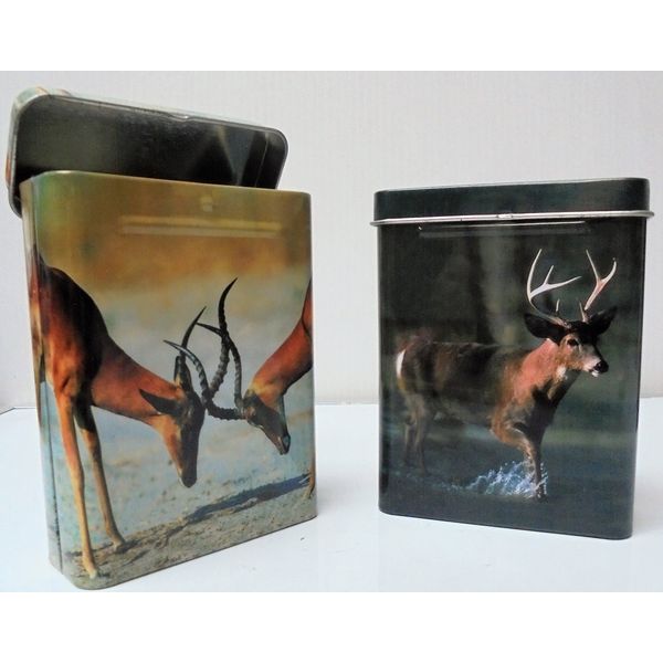 2 Eclipse Deer TIN METAL Cigarette Case. Fits King size. Holds 1 pack of cigarettes. Bandaid Box