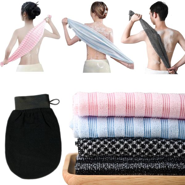 2-Piece Set, Soft Bath Gloves, Bath Towel, Strong Mud Scraping, Rubbing Towel for Both Sides, Promotes Blood Circulation, Body Odor Care, Repeated Use, Foaming, Body Towel, Hard, Arms, Backs, Legs,