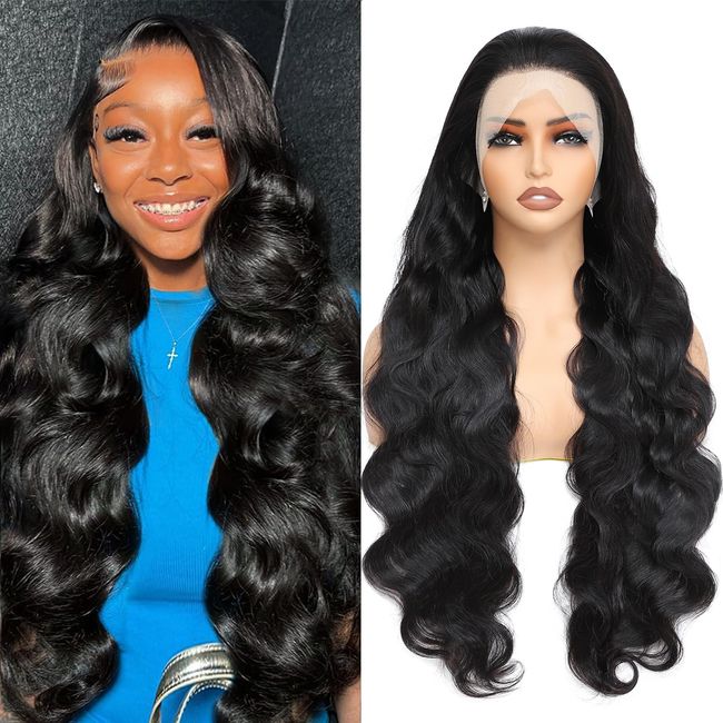 PUNUBO 13x6 Lace Front Wigs Human Hair Body Wave 13x6 HD Lace Frontal Wig 180 Density Unprocessed Brazilian Virgin Human Hair Glueless Wigs Human Hair Pre Plucked Lace Front Wigs for Women 28 Inch