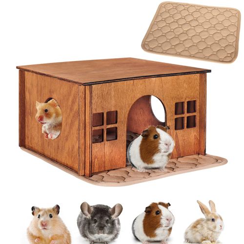 Large Wood Guinea Pig Hideout with Windows,Hamster House Hideout,Small Animals Pets Houses Hideouts,Suitable for Chinchilla,Hamsters and Small Rabbit Habitats Hamster Hut Guinea Pig Hide Brown