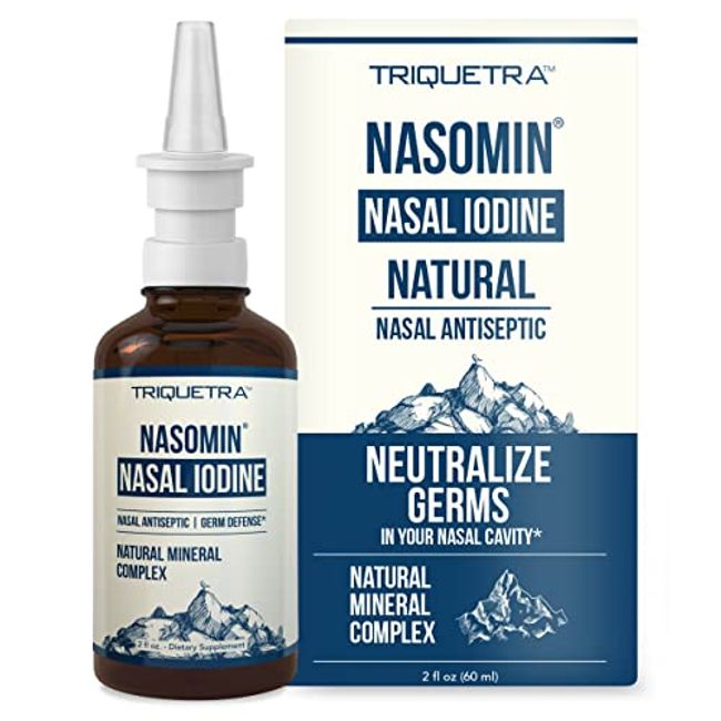 Nasomin® Nasal Iodine – Nasal Antiseptic Spray – Sanitize Your Nose of Germs - Iodine + Fulvic Acid Blend -150+ Uses Per Bottle – 100% Natural Mineral Complex – (2 oz. Bottle + Nasal Sprayer)