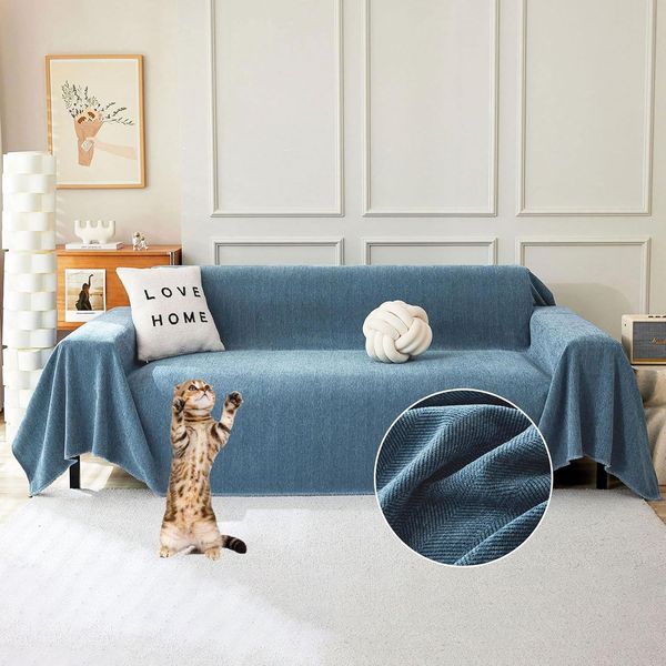 Stylish Blue Sofa Cover Chenille Herringbone Couch Covers for 3 Cushion Couch Ca