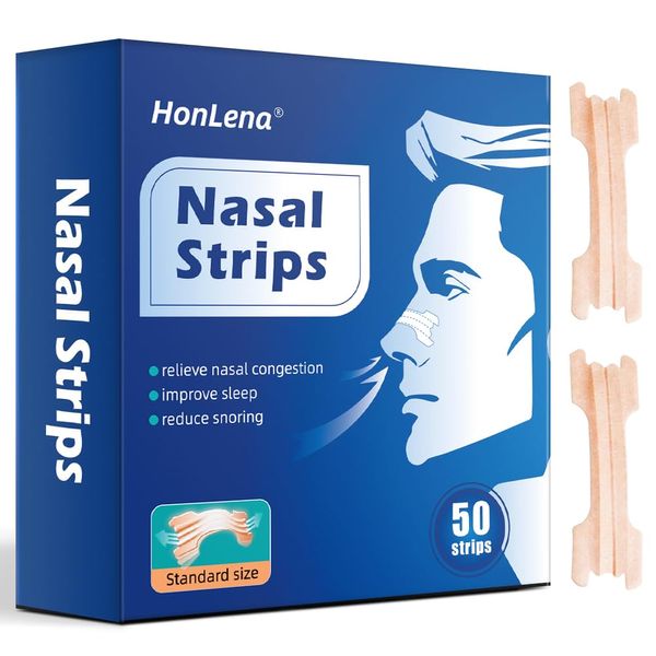 Nasal Strips,50 Count Anti Snoring Devices,Nose Strip to Stop Snoring and Relieve Nasal Congestion,Drug-free,Help You Breathe Through Your Nose & Improves Sleep, Stop Snoring Aids for Men & Women