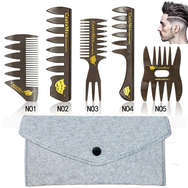 Amelar 5 PCS Hair Comb Styling Set Barber Hairstylist Accessories,Professional Shaping & Wet Pick Barber Brush Tools, Anti-Static Hair Brush for Men Boys