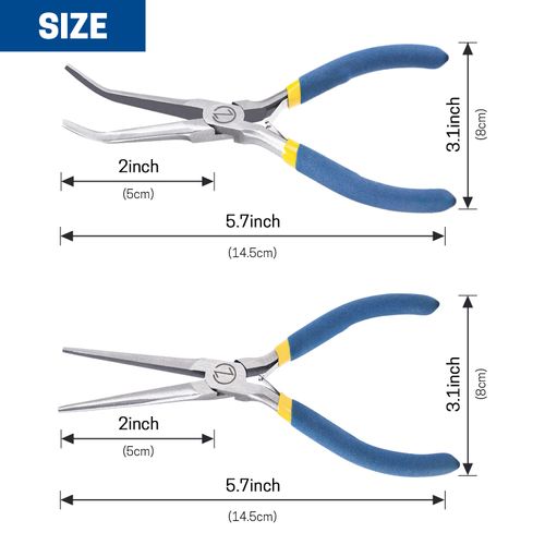 WISEPRO 6 Inch Mini Needle Nose Pliers with Comfort Grip Handles, 45° Angled and Straight Long Nose Pliers, 2 Pliers Set for Handmade Craft, Jewelry Making, Bending Wire and Small Object Gripping