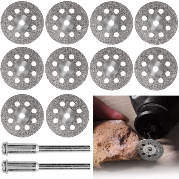 Round Hole Mini Diamond Cutter, Diameter 0.9 inch (22 mm), 10 Pieces, 0.09 inch (2.35 mm) Shaft x 0.12 inch (3 mm) Axis, Diamond Bit Blade Set, Mini Router, Diamond Cutting Disc, Rotary, Polishing