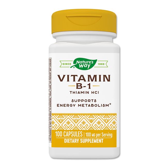 Nature&#39;s Way Vitamin B-1 (Thiamin) 100mg Capsules 100 Nature&#39;s Way Vitamin B-1 Vitamin B Group Water Soluble Vitamin