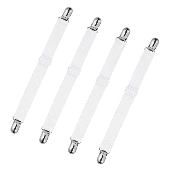 STRAP STOP Rust Proof Nickel Plated Bed Sheet Grippers (Set of 4) — Advance Clenching System to Keep the Bedsheet in Place — Extendable Upto 38 cm & Multifunctional for Couch, Crib, Ironing Board etc