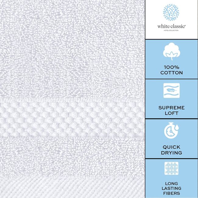  WhiteClassic Luxury Cotton Washcloths - Large Hotel