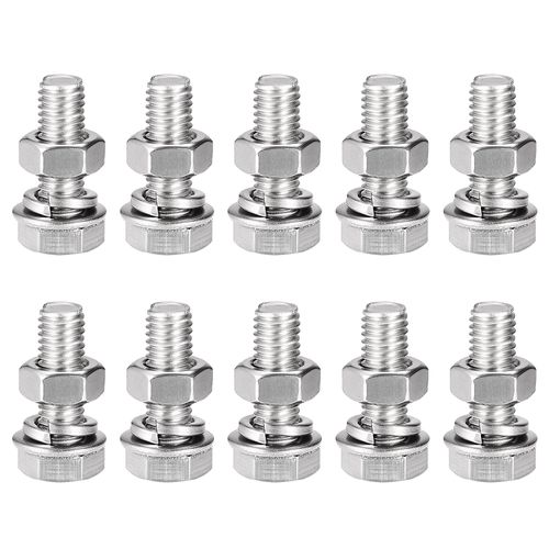 sourcing map M8 x 25mm Hex Head Screws Bolts, Nuts, Flat & Lock Washers Kits, 304 Stainless Steel Fully Thread Hexagon Bolts 10 Sets