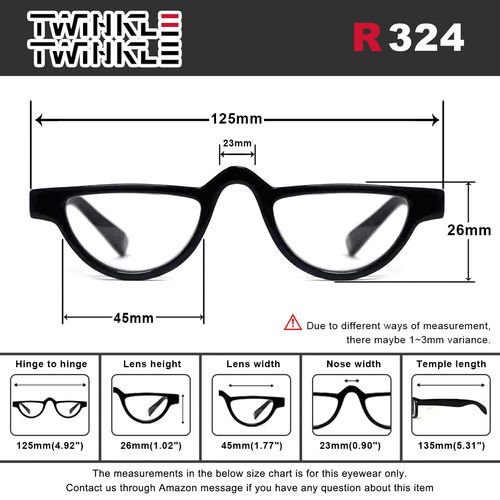 TWINKLE TWINKLE Vintage Half-moon Reading Glasses/Spring Hinge/Colorful Specs R324 (3 Pairs Black, 050 Magnification)