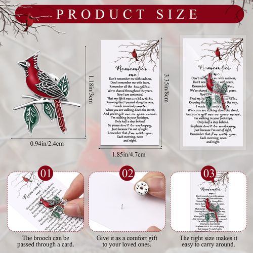 Landical 30 Sets Cardinal Memorial Gift Bulk Cardinal Lapel Pins Remember Me Poem Cards Funeral Favors for Guests Family Remembrance Gifts(English)