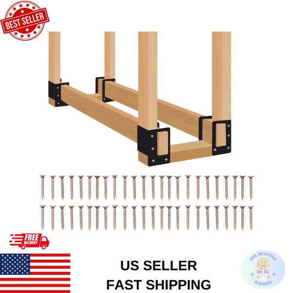 4 Pack Firewood Log Storage Rack Bracket Indoor Outdoor Adjustable Heavy Duty Po