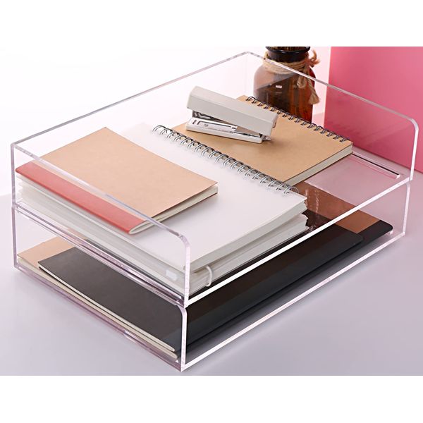 SANRUI Paper Organizer for Desk,Acrylic Stackable Letter Tray, Clear Paper Tray, Desk Tray Organizer Paper Sorter for Office,Home or School,2-Pack