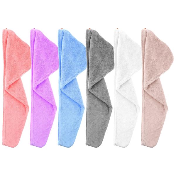 MAQUITA Hair Drying Towels, 6pcs Microfiber Hair Towel for Hair Turban Wrap Drying Head Towels for Girl Women 24 x 60cm