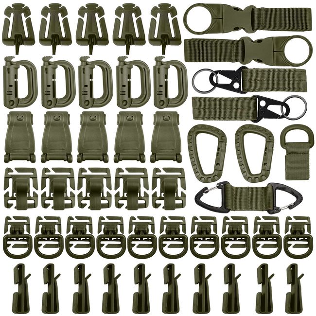 Eagool Taktische Tasche Clip Strap Set für Taktische Rucksack Molle Tasche, D-Ring-Verriegelung, Web Dominator elastische Schnur und Schnallen, MOD Riemen, Schlüsselringhalter