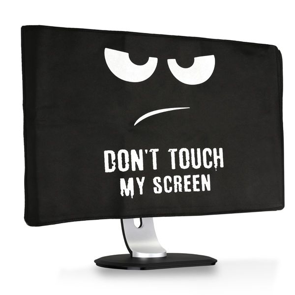 kwmobile Computer Monitor Cover Compatible with 24-26" monitor - Don't Touch My Screen White/Black