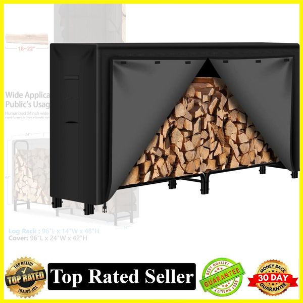 8' Firewood Log Rack W Cover Combo Waterproof Log Holder Heavy Duty Wood Stacker