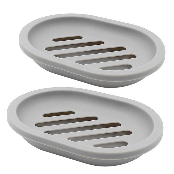 Topsky 2-Pack Soap Dish with Drain, Soap Holder, Soap Saver, Easy Cleaning, Dry, Stop Mushy Soap (Gray)