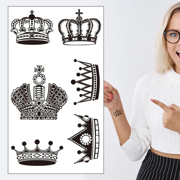 Queen Crowns Temporary Tattoo - Small Princess Tiara Black Realistic Waterproof Transfer Sticker Wrist Arm Body Art Men Women Kids - By Delusion Tattoos