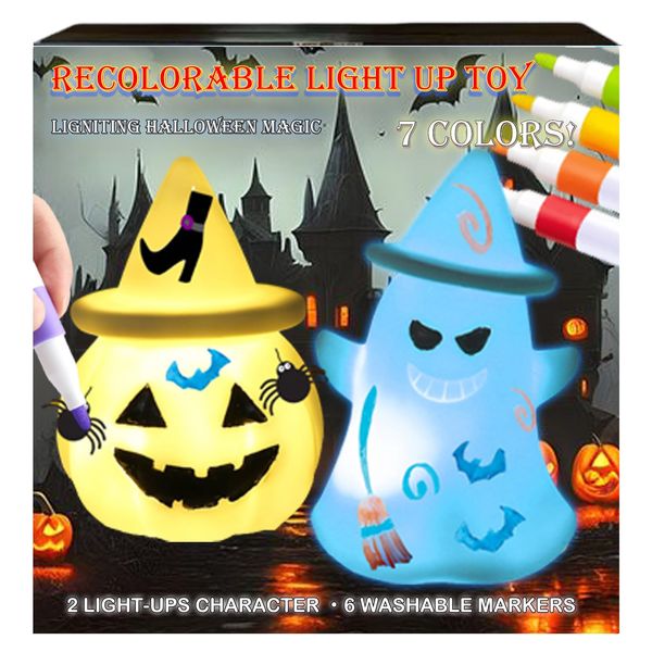 AKLOZYX Paint Your Own Lamp Kit, Art Supplies Arts & Crafts Kit, Painting Kit for Kids 4-12, Toys Girls Boy Birthday Gift Ages 4-12, 2 Recolorable Ghost and Pumpkin Lanterns (Ghost and Pumpkin)