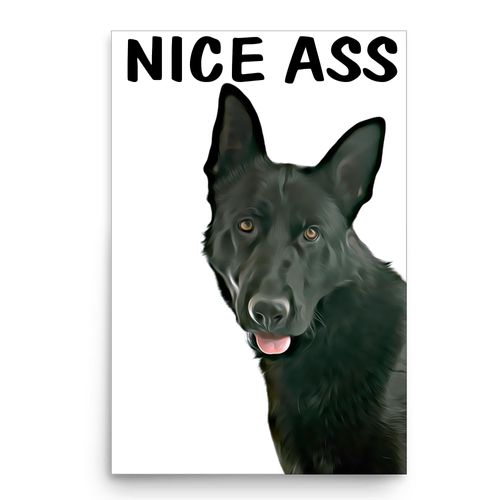 Sarcastic Animal Peeking Funny Pure Black German Shepherd Wall Art Poster 12x18 Unframed - Humorous Bathroom Decor Print - Novelty Gifts for Dog Lovers