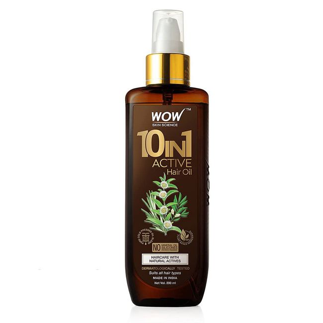 WOW Skin Science 10 in 1 Hair Oil - Dry Damaged Hair and Growth Hair Treatment Oil - Has Argan Oil for Hair & Rosemary Oil for Hair Growth - Hair Care for Women and Men (6.76 Fl Oz (Pack of 1))