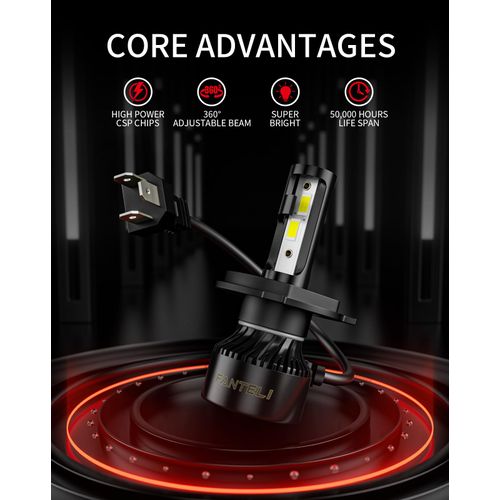 FANTELI H4 LED Bulb, 34000LM 800% Brighter, Backup HB2 9003 LED Bulb Interior Light, Plug & Play 6000K Cool White, IP68 Waterproof Replacement, Pack of 2, License Plate Lights