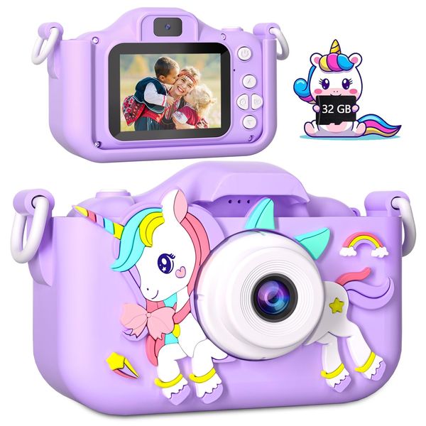 OAEBLLE Kids Camera for Girls Christmas Birthday Gifts for Girls Age 3-6 Kids Digital Camera for 7 8 9 10 Year Old 32GB TF Card (Purple)