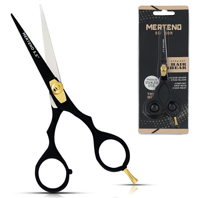 Professional Hair Cutting Scissors 5.5 inch Extremely Very Sharp Right-Hand Razor Edge Barber Scissors for Men and Women, Hair Cutting Shears Made of 420c Stainless Steel (Black/Gold)