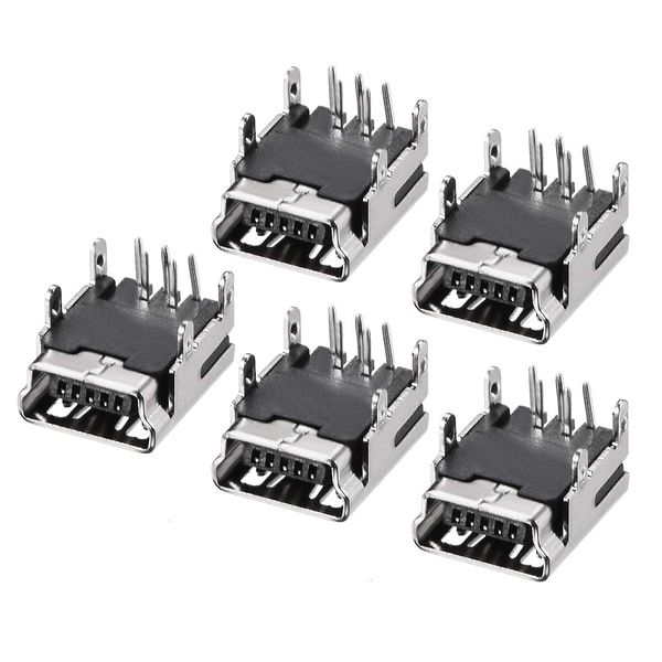 sourcing map Mini USB PCB Connector 5P Female Jack Four Foot 90 Degree Angle 5Pcs
