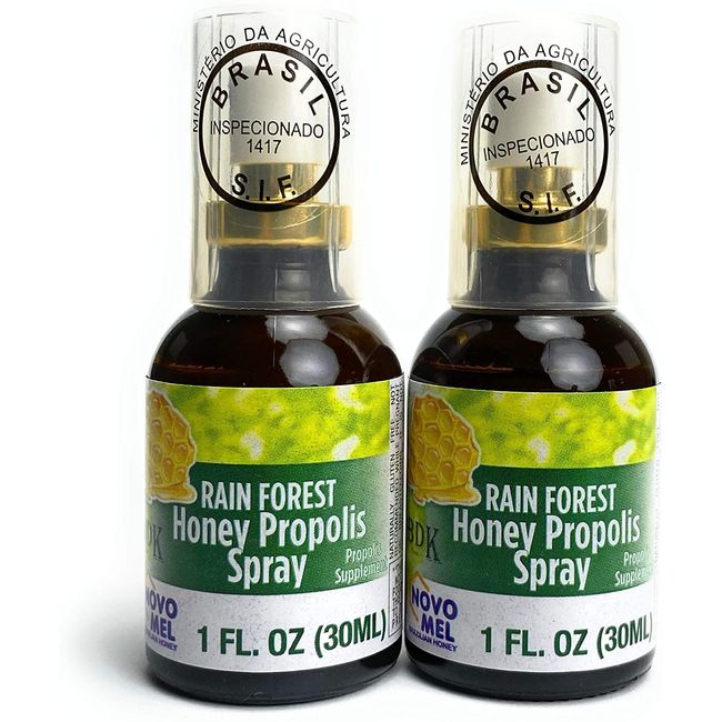 Brazilian Green Bee Propolis and Rain Forest Honey Oral Spray, 2 Bottle Pack