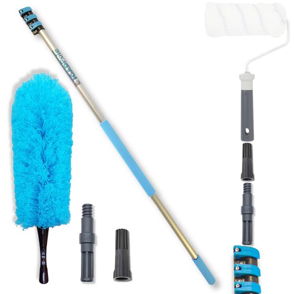 IGADPole 3.6m (12ft) Telescopic Extension Pole, Microfiber Duster, Acme Connector and Paint Roller Adapter