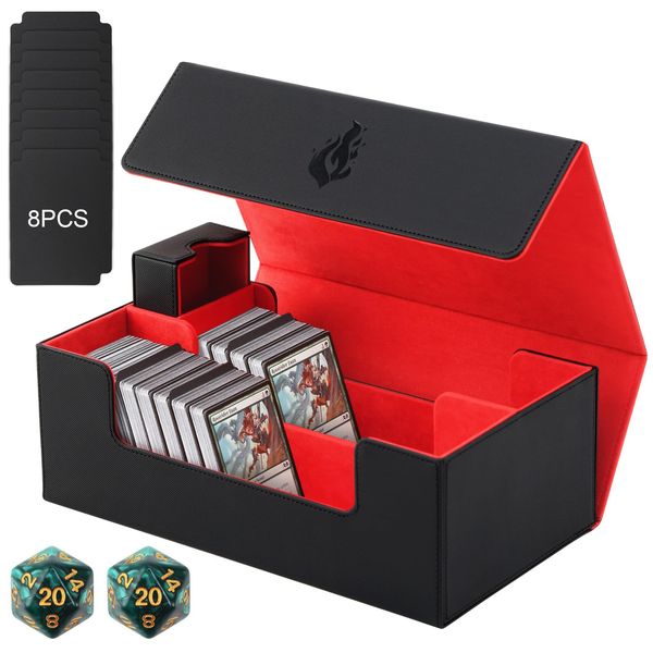 diceevil Card Deck Case For Trading Cards,1150+ Cards Magnetic Closure Game Card Holder Box Card Storage Box Fit for YuGiOh, MTG,TCG and Commander(Black + Red)