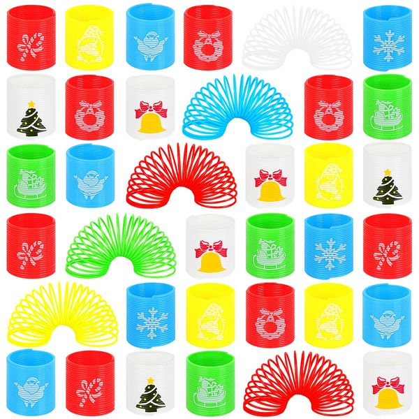 SULOLI 48 Pcs Christmas Mini Spring Toys, Xmas Coil Springs Stocking Stuffers Fidget Toys for Kids Christmas Party Favors Goodie Bag Fillers