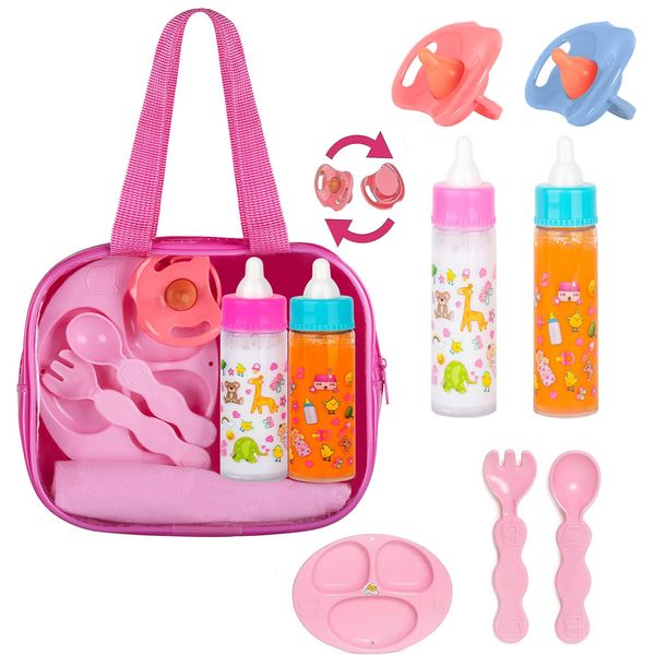 fash n kolor,My Sweet Baby Disappearing Doll Feeding Set - Doll Feeding Set | Set Includes 2 Bottles, Doll Diapers, Diaper Bag, Blanket and 2 Pacifier (8 pc Set)