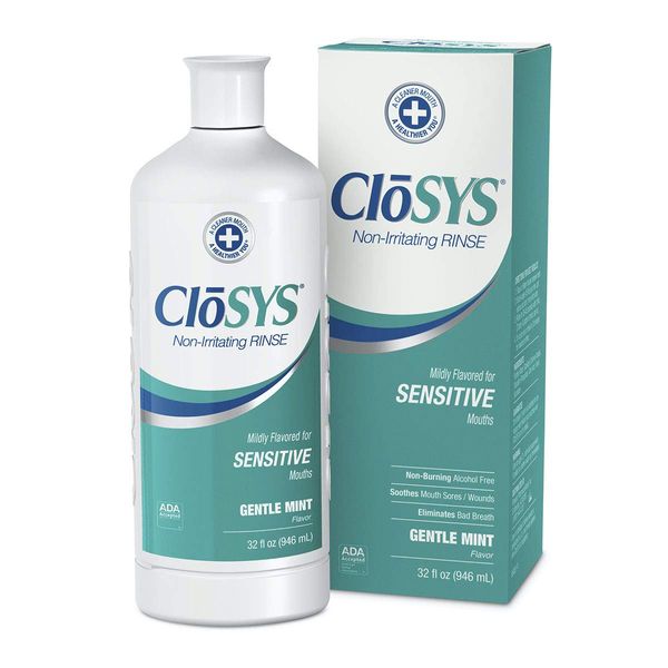 CloSYS Sensitive Mouthwash, 32 Ounce, Gentle Mint, Alcohol Free, Dye Free, pH Balanced, Helps Soothe Mouth Sensitivity, Fights Bad Breath