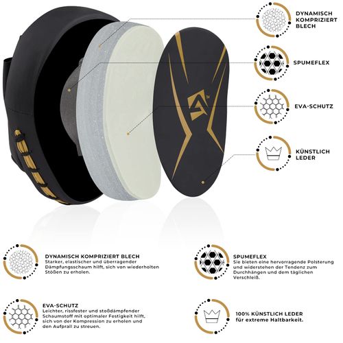 AQF Boxing Pads for Training - Punching Pads Muay Thai Rex Leather Curved Boxing Gloves for MMA, Kickboxing, Karate, Sparring & Martial Arts Pads (Gold)
