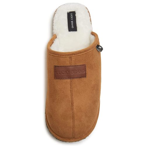 Lucky Brand Micro-Suede Scuff Indoor Slippers for Men with Plush Lining, Tan, L