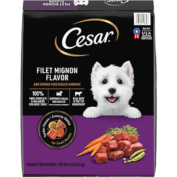 Small Breed Dry Dog Food Filet Mignon Flavor and Spring Vegetables Garnish, 12 L