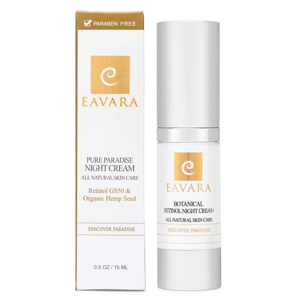 Eavara Organic Retinol Night Cream, Anti Aging Overnight Natural Face Moisturizer Cream with Hyaluronic Acid, Shea Butter, and Aloe Vera, Helps with Fine Lines & Wrinkles (0.5 Fl Oz) (1 Pack)