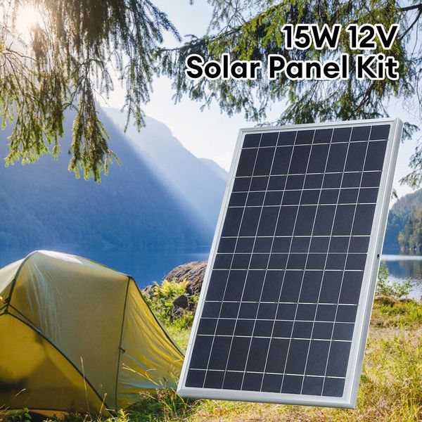 15W DC 12V Solar Panel Kit Set with Alligator Clip IP65 Waterproof Outdoor Home