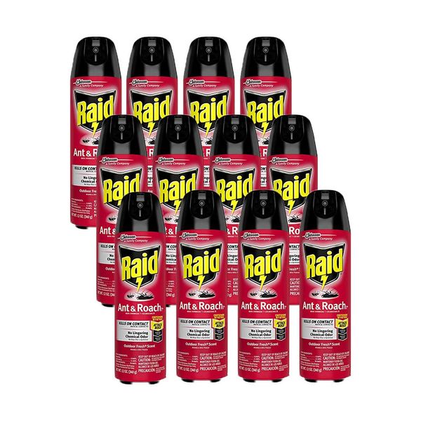 Raid Ant & Roach Killer Spray for Listed Bugs, Insect, Spider, For Indoor Use, Fresh Scent, 12 Oz, Pack of 12