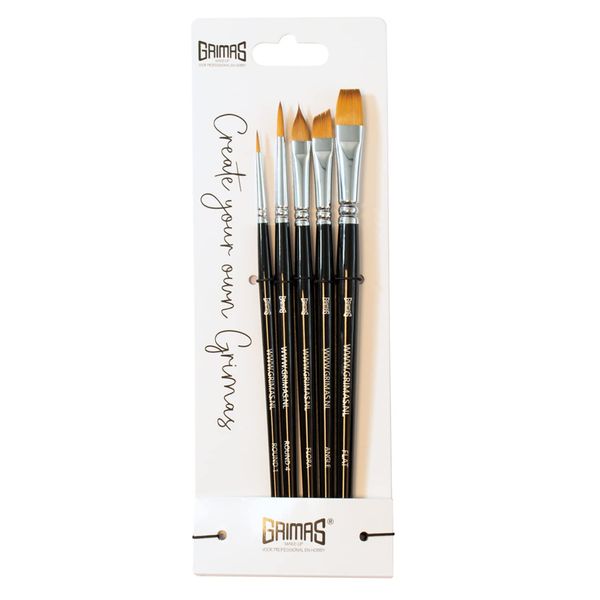 GRIMAS Face Paint Brush Set, professionelles Make-Up-Pinsel-Set mit 5 Synthetikpinseln, ideal für Gesichtsbemalung, Kinderschminken und vieles mehr