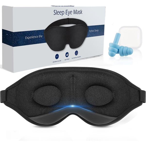 DREAMIFY, Blackout Sleep Mask with Silicone Ear Plugs, Ultra-Soft, Complete Darkness, Noise Reduction, Eye mask for Sleeping, Perfect for Airplane Travel Accessories, and Nighttime use, 3D Eye mask.