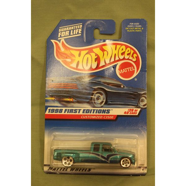 Hot Wheels - 1998 First Editions - Customized C3500 - Chevy Pickup - Die Cast - Green - #26 of 40 - Collector #663 - Limited Edition - Collectible 1:64 Scale